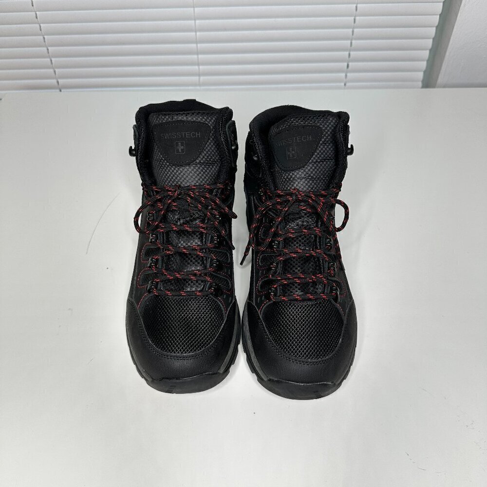 Swiss Tech Men’s Leather Hiker Boots Black Red Outdoor Size 10 NWOT